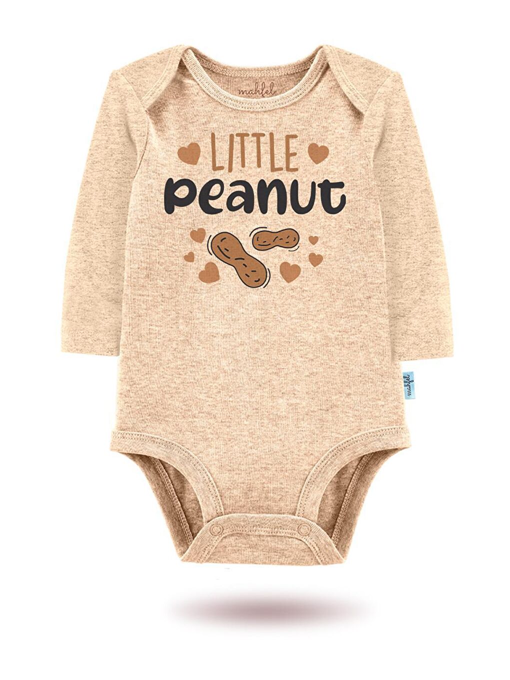 MAHFEL Bej 2'Li " LİTTLE PEANUT "Baskılı Uzun Kollu Unisex Bebek Çıtçıtlı Body - 1