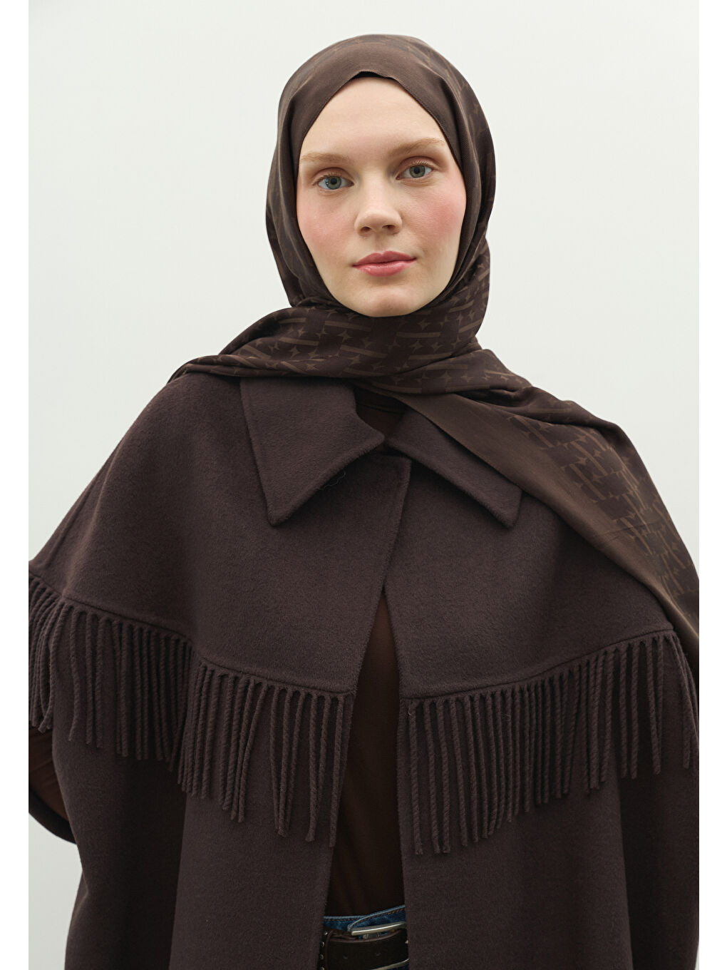 Kahverengi MONOGRAM PAMUK FLOŞ JAKARLI ŞAL ACI KAHVE-1