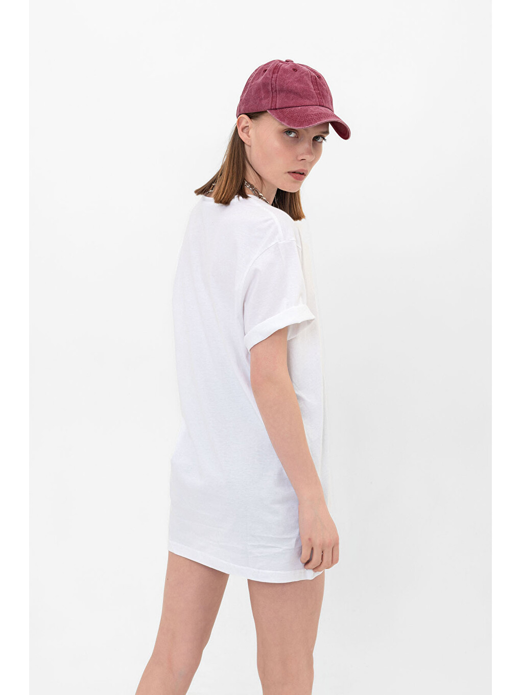 Beyaz Oversize Fit Pamuklu Kısa Kollu Basic Uniseks Kadın Erkek Tişört-4