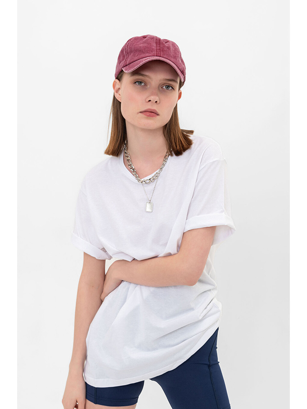 Beyaz Oversize Fit Pamuklu Kısa Kollu Basic Uniseks Kadın Erkek Tişört-5