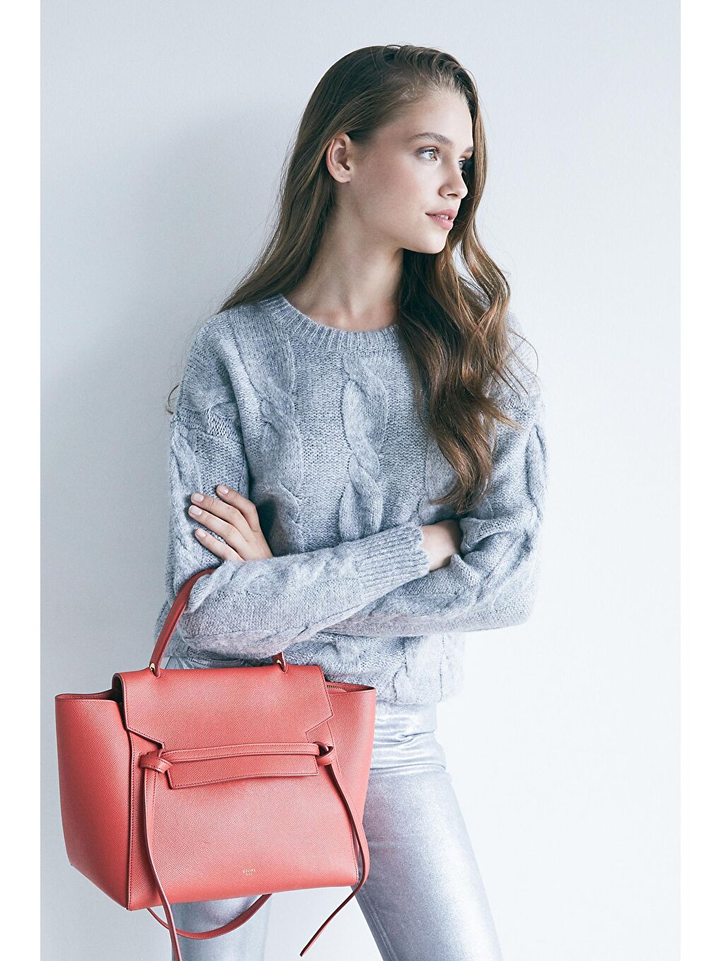 Gri Gümüş Yüksek Bel Varak Sıvamalı Jean Pantolon-3