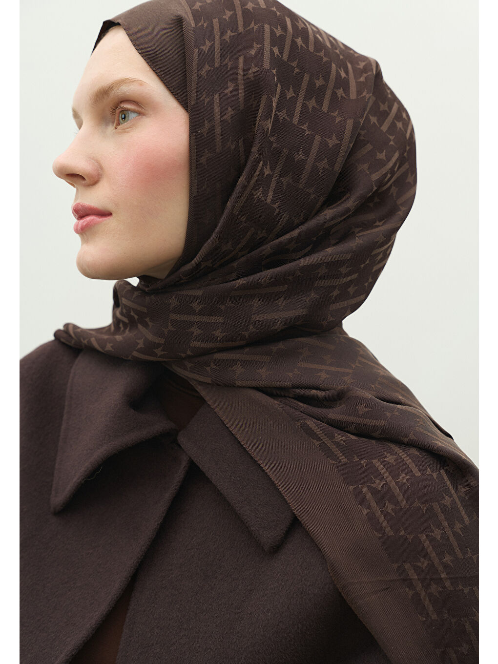 Kahverengi MONOGRAM PAMUK FLOŞ JAKARLI ŞAL ACI KAHVE-3