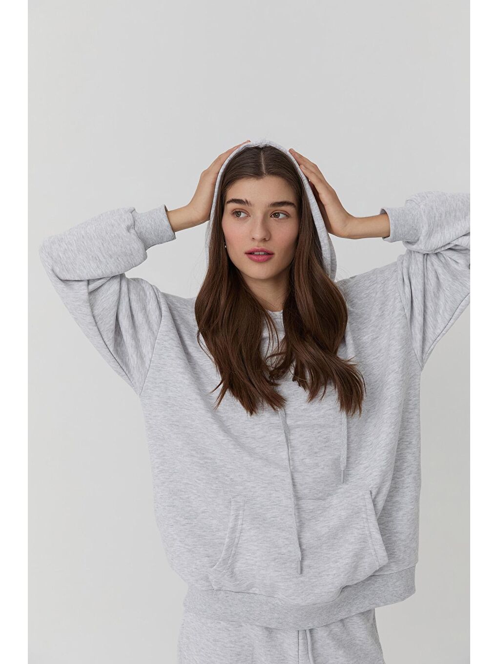 QUZU Gri Oversize Kapüşonlu Sweatshirt Gri - 1