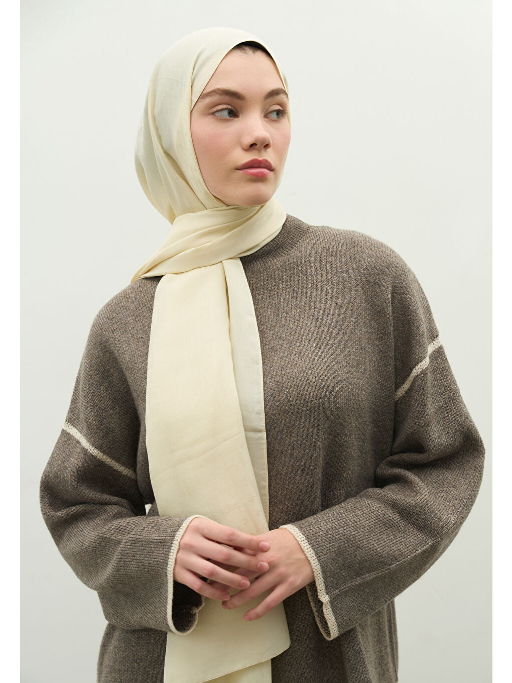 Kahverengi MONOGRAM PAMUK FLOŞ JAKARLI ŞAL TEREYAĞI-2