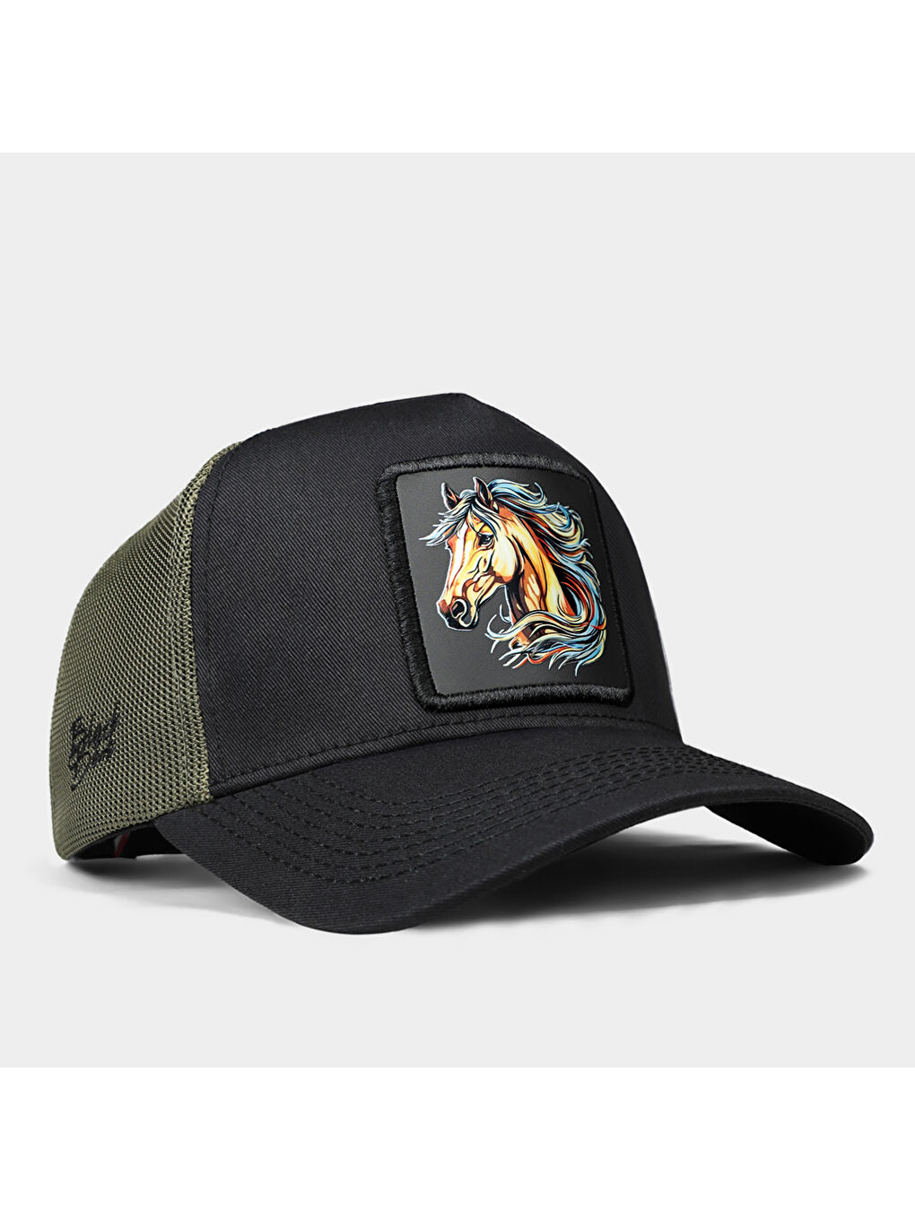 BlackBörk Bordo V1 Trucker At - 5 Kod Logolu Unisex Siyah-Haki Şapka (Cap)