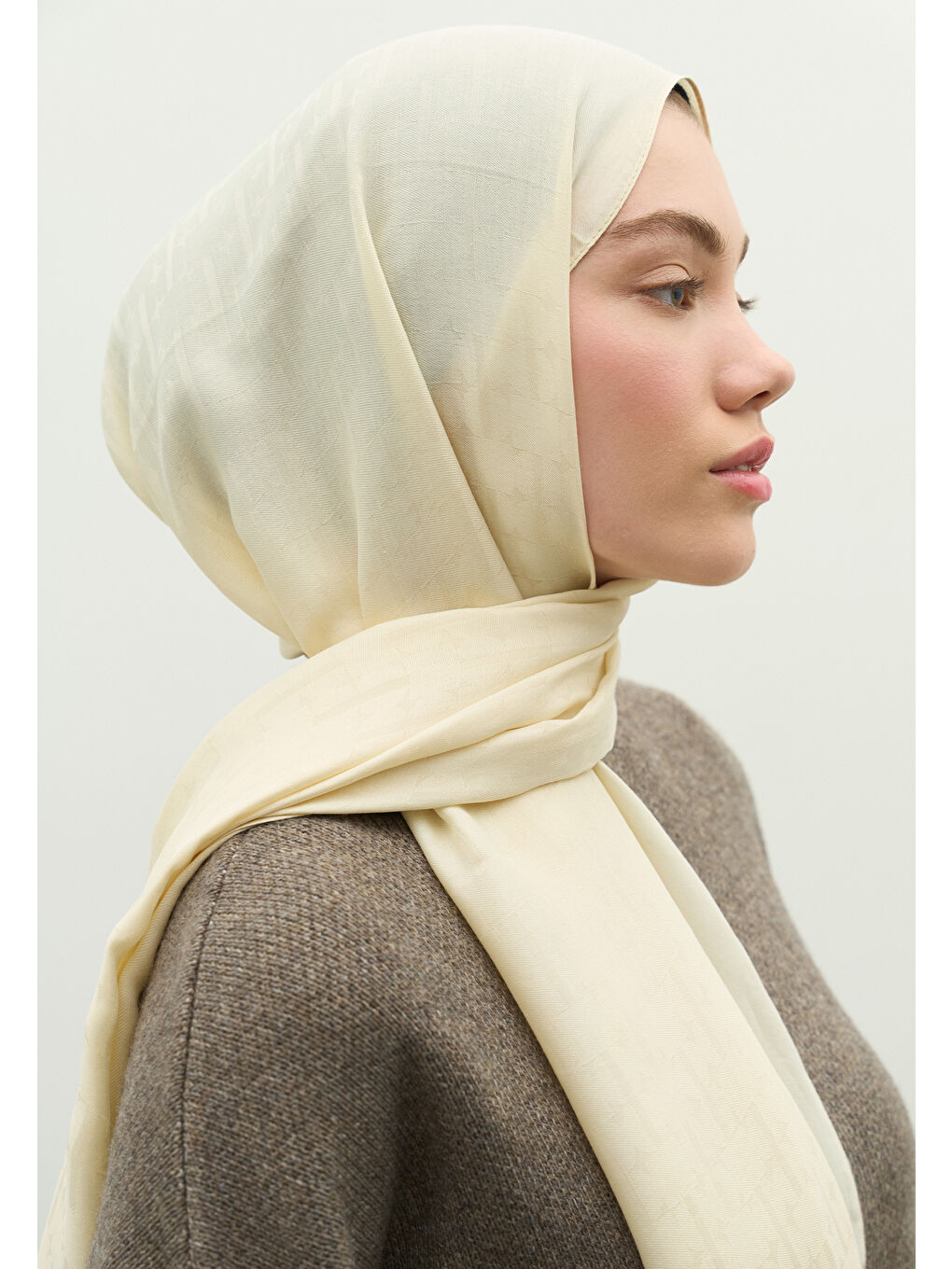 Kahverengi MONOGRAM PAMUK FLOŞ JAKARLI ŞAL TEREYAĞI-3