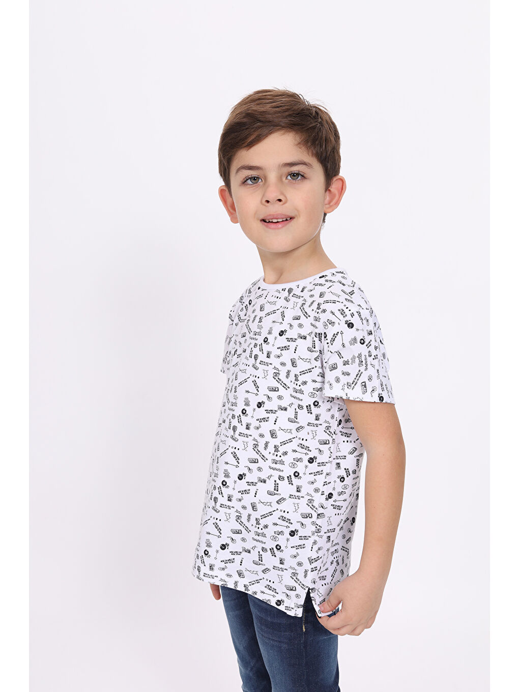 Beyaz Erkek Çocuk Komple Baskılı Tişört-2