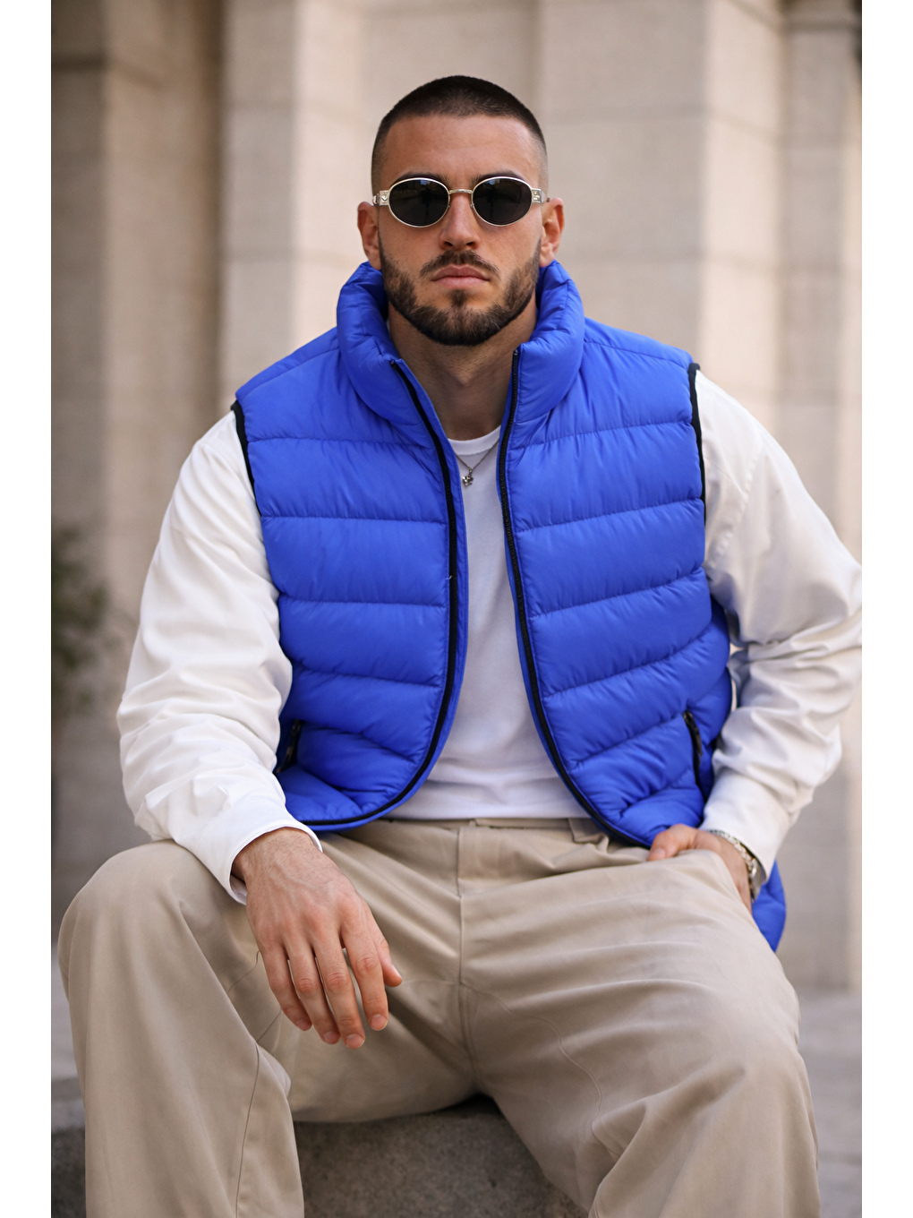 Erkek Kışlık Astarlı Basic S.Mavi Şişme Yelek-3