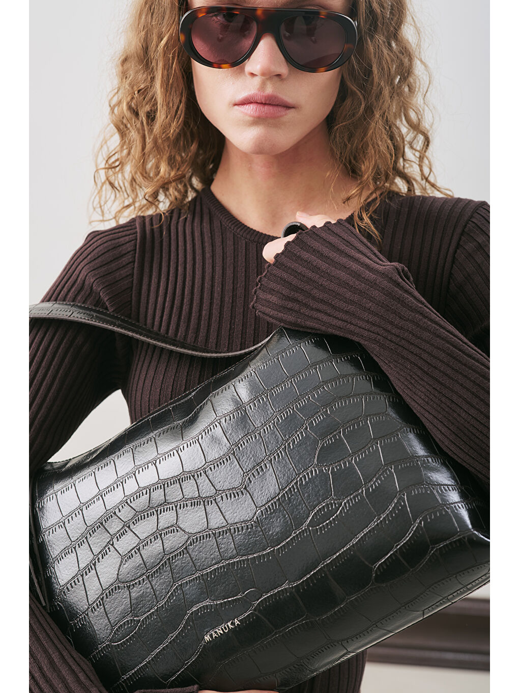 Dokulu Deri Omuz Çantası Siyah-3