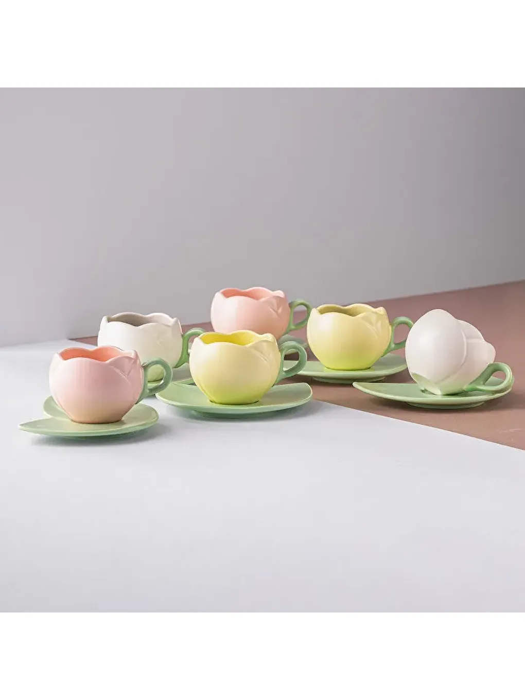 Yeşil Lale 6'lı Kahve Fincan Takımı 90 ml Multicolor