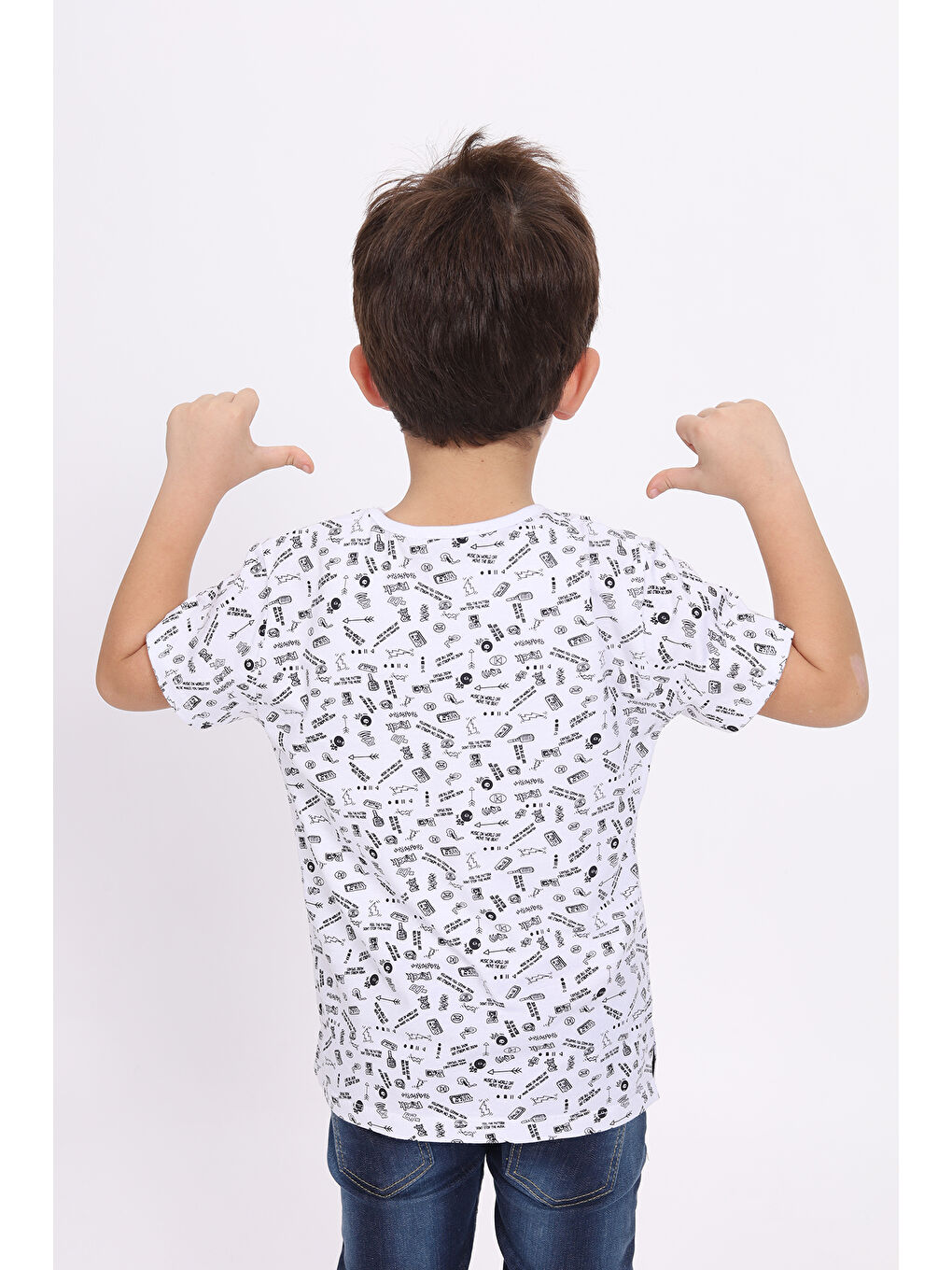 Beyaz Erkek Çocuk Komple Baskılı Tişört-4
