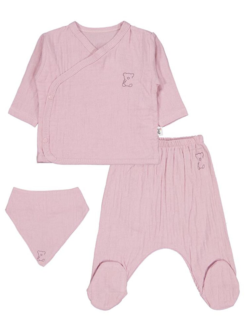 Baby Ayıcık Baskılı Zıbın Takımları - Pembe 0-1 Ay-2