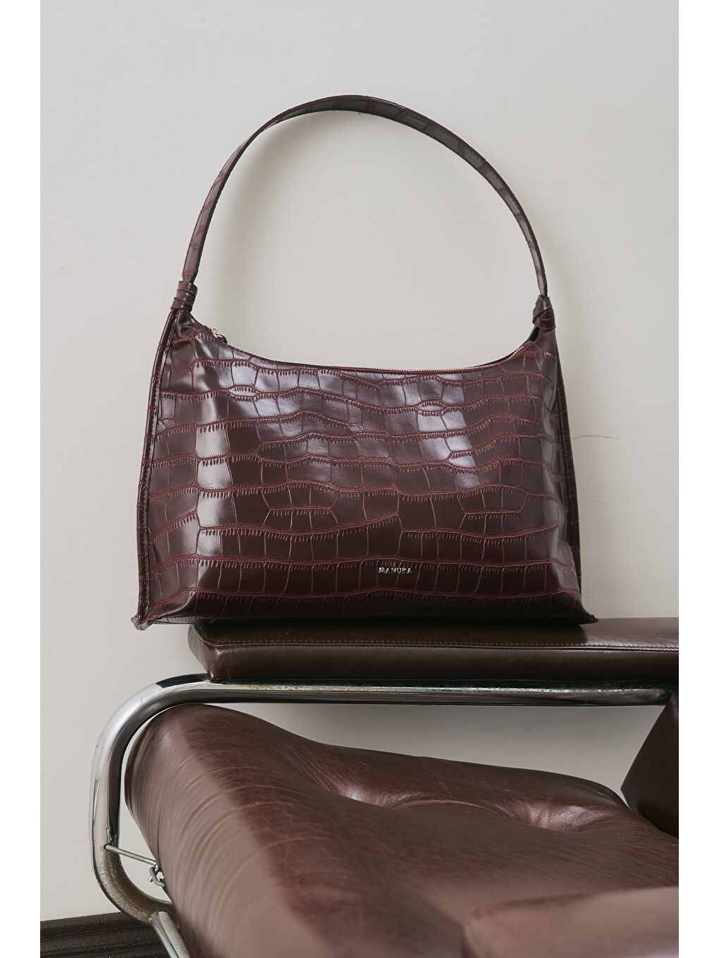Dokulu Deri Omuz Çantası Bordo-1