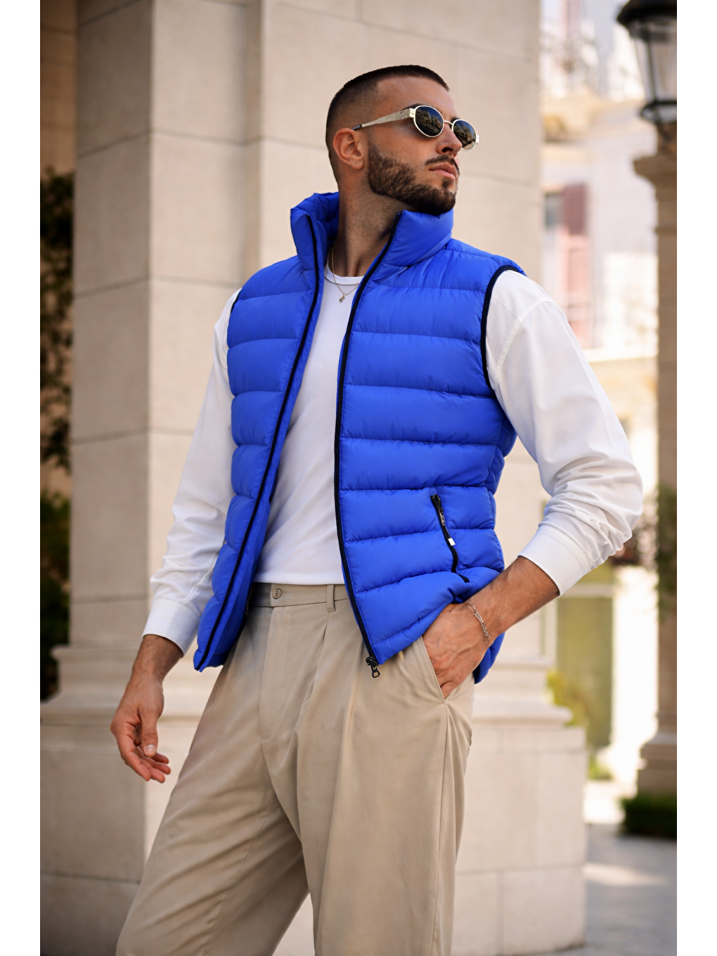 Erkek Kışlık Astarlı Basic S.Mavi Şişme Yelek-4