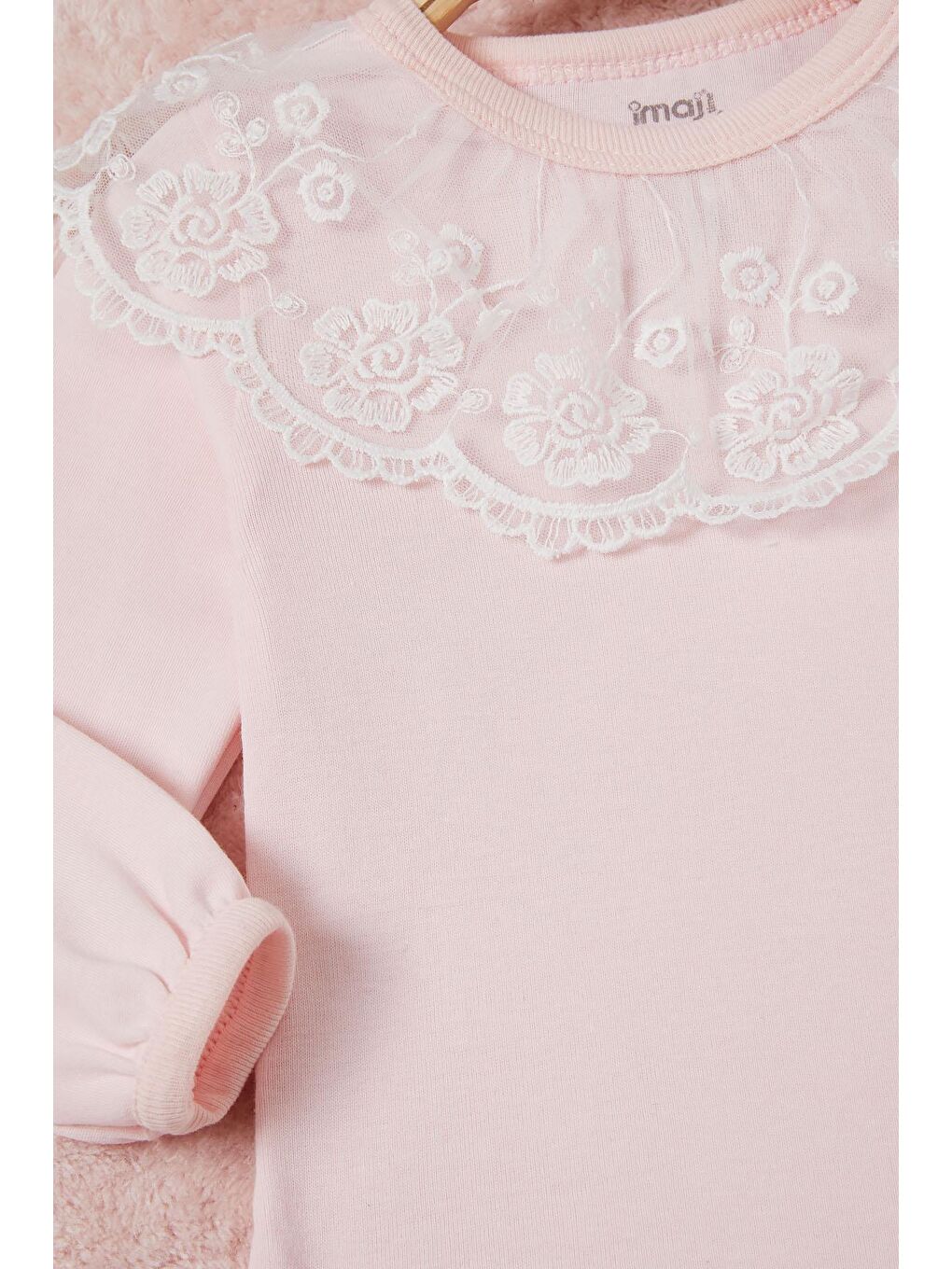 Pembe Kız Bebek Dantel Yakalı Uzun Kol Çıtçıtlı Badi 16839-1