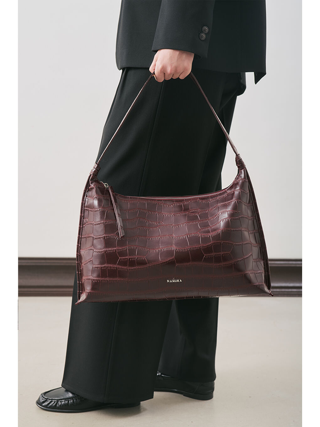 Dokulu Deri Omuz Çantası Bordo-2