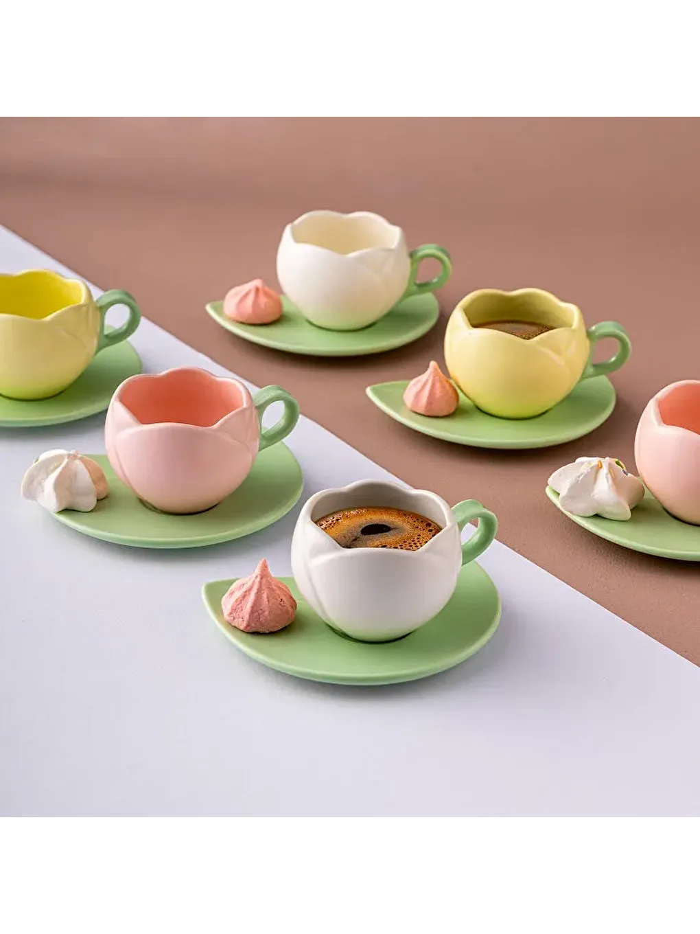 Yeşil Lale 6'lı Kahve Fincan Takımı 90 ml Multicolor-2