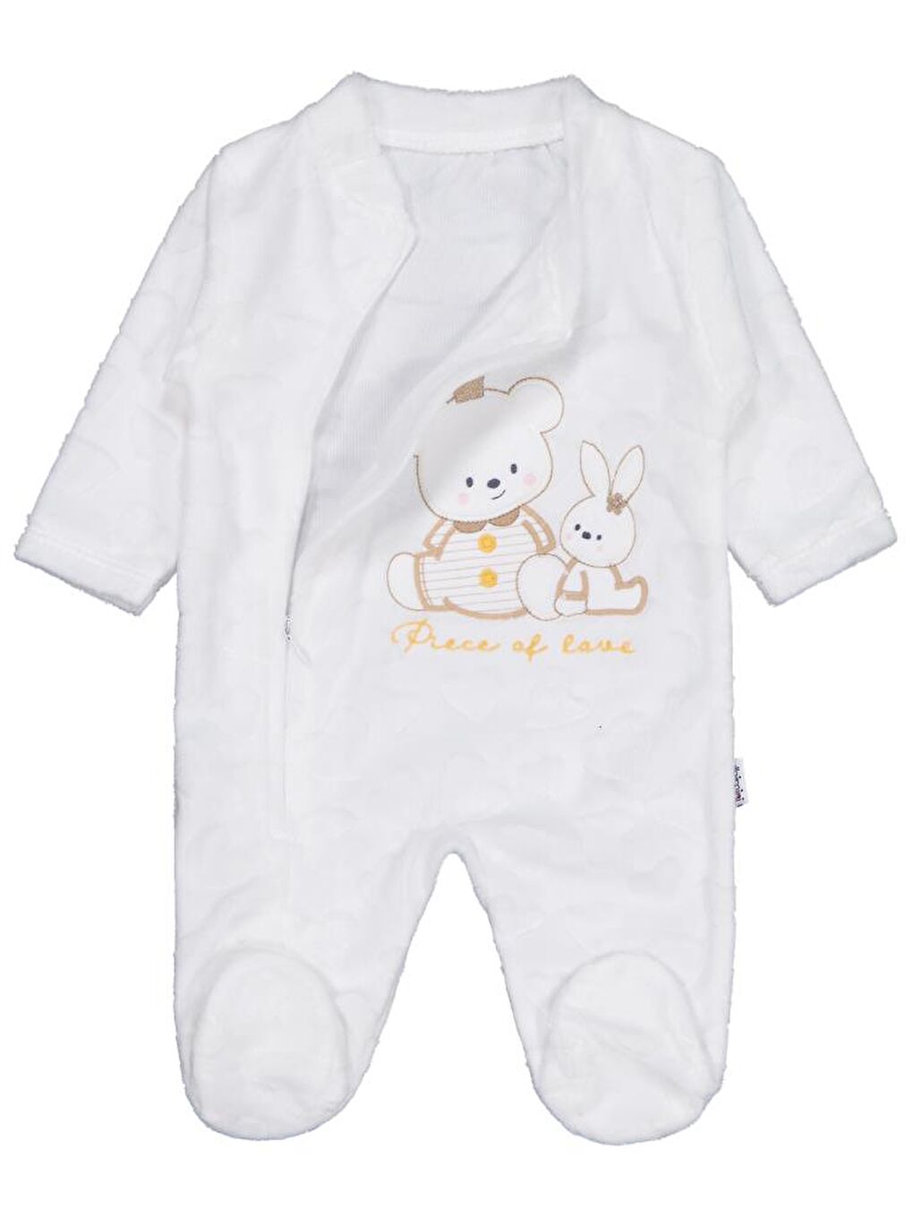 Kız Ayı Tavşan Nakış Fermuarlı 1-6 Ay Tulum - Ekru 3-6 Ay