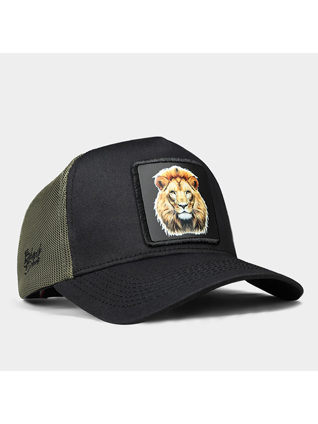 BlackBörk Beyaz V1 Trucker Aslan - 19 Kod Logolu Unisex Siyah-Haki Şapka (Cap)