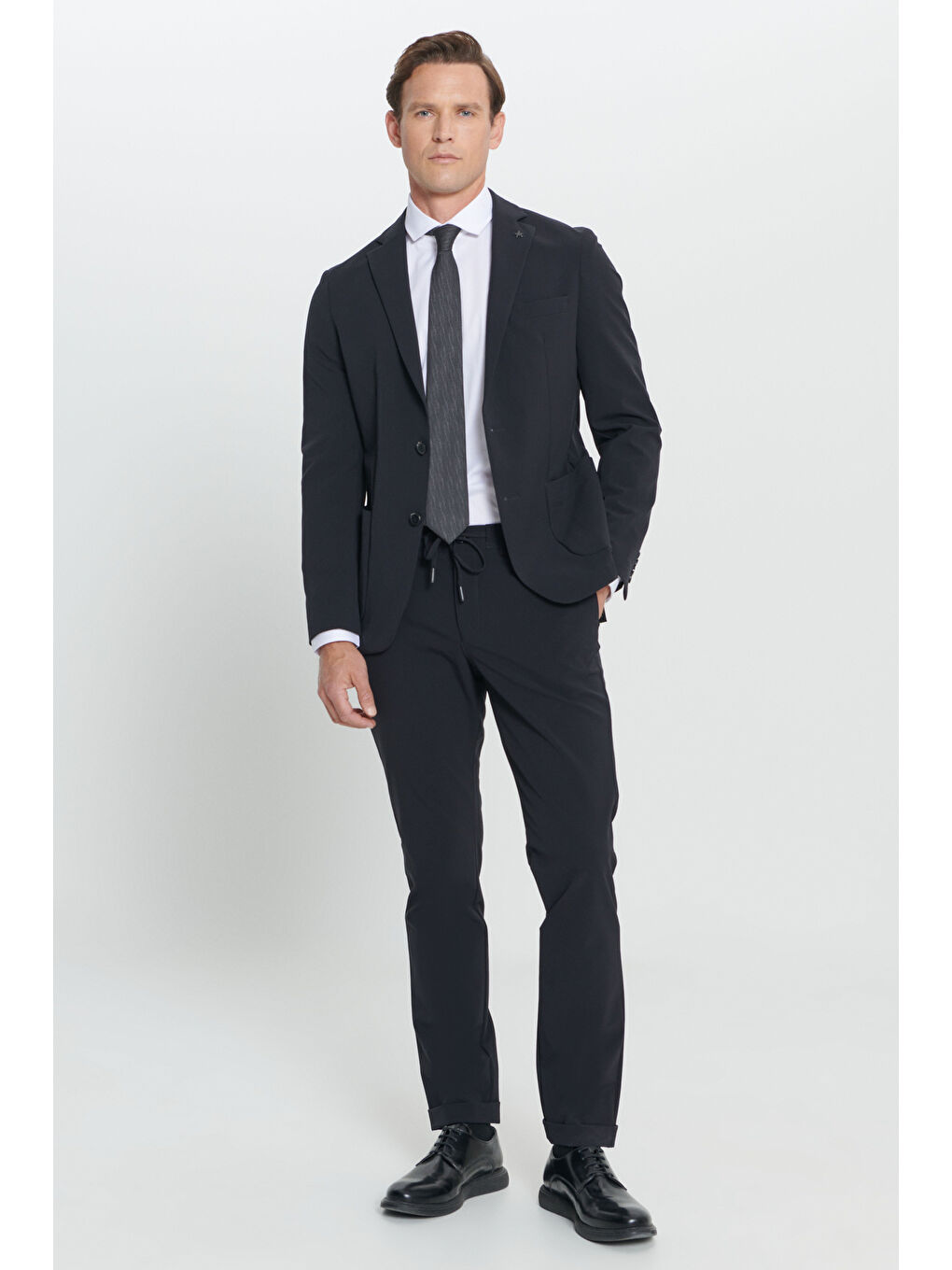 Erkek Koyu Lacivert Slim Fit Dar Kesim Mono Yaka Takım Elbise-1