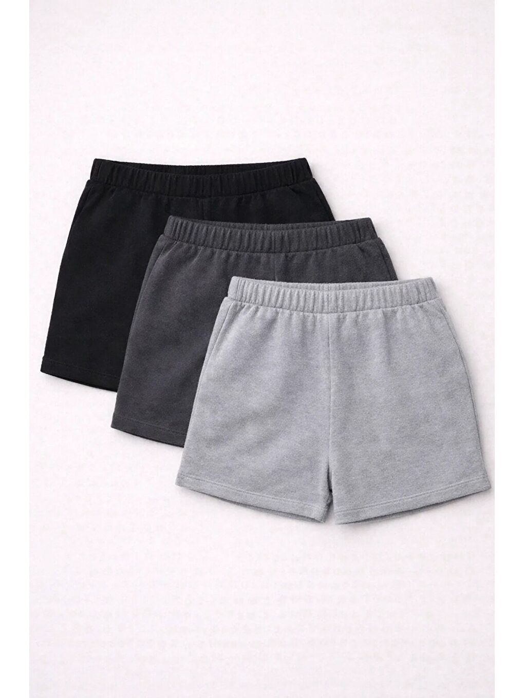 Gri 3'lü Paket Set Genç Kız Beli Lastikli Basic Pamuklu Şort