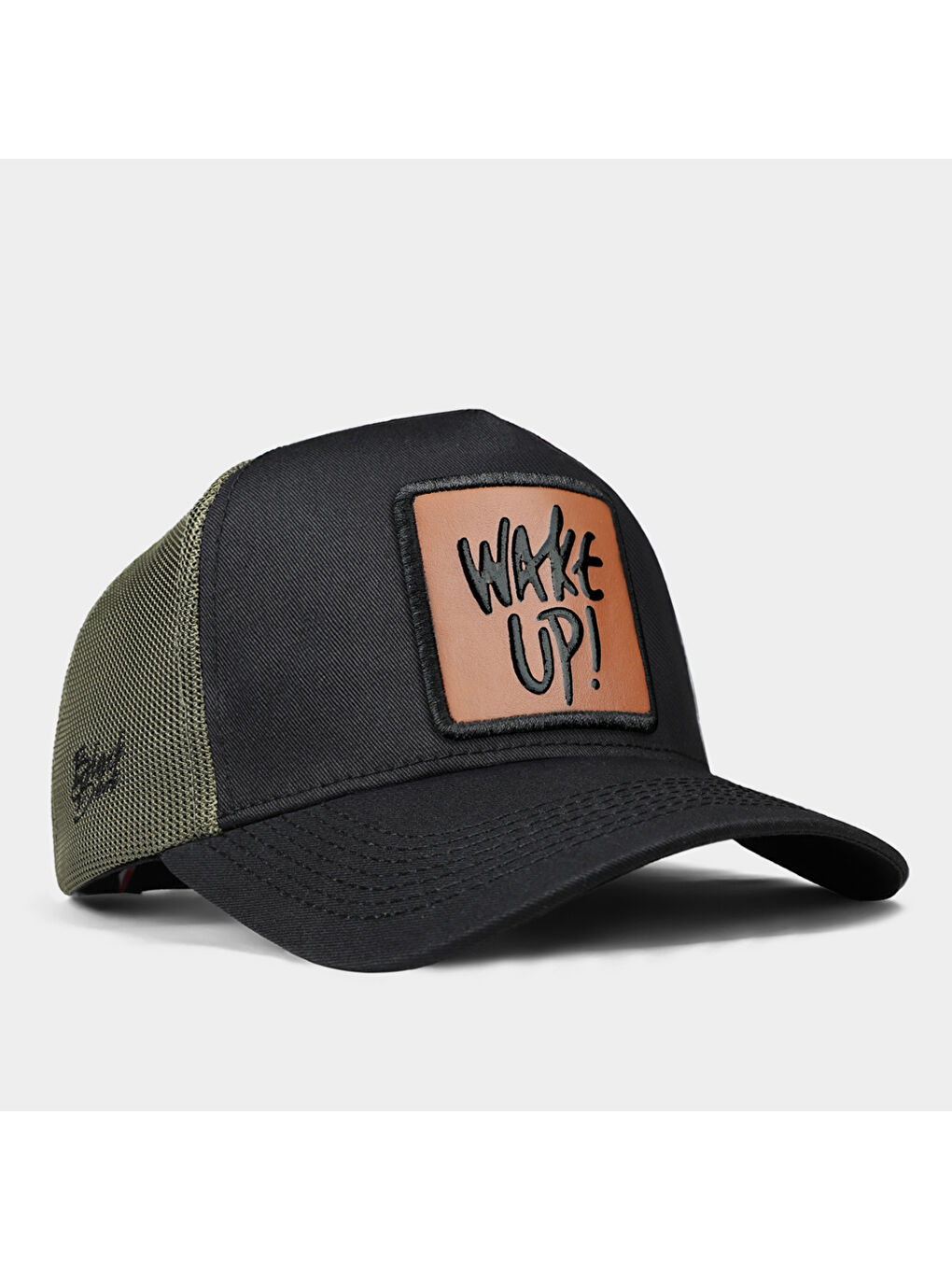 BlackBörk Bej V1 Trucker Wake Up - 2CS Kod Logolu Unisex Siyah-Haki Şapka (Cap)