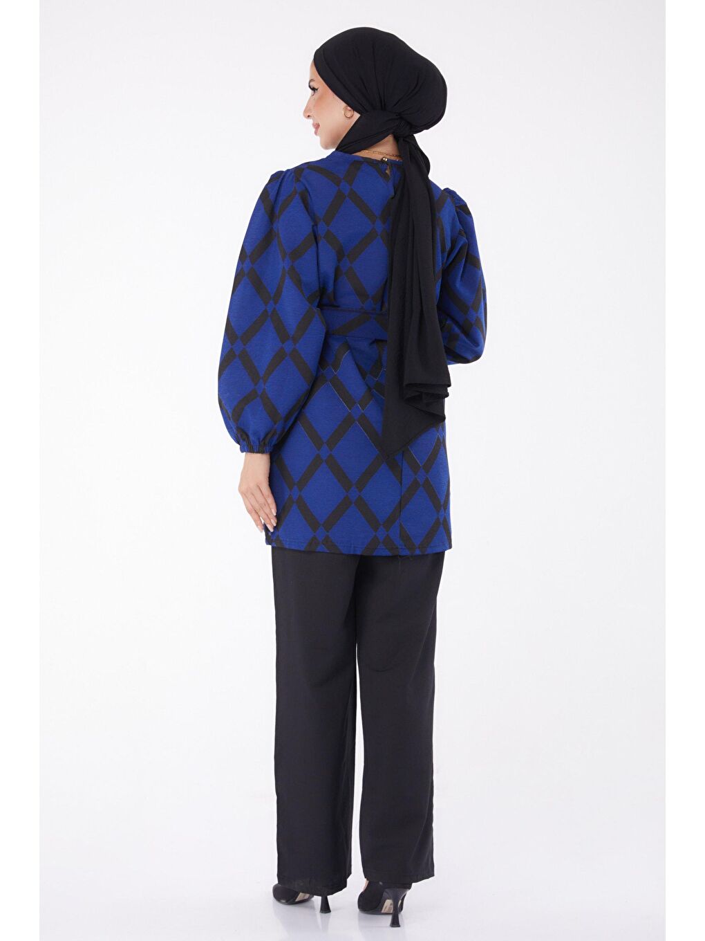 Bisiklet Yaka Kadın Mavi Desenli İkili Takım - 13245-4