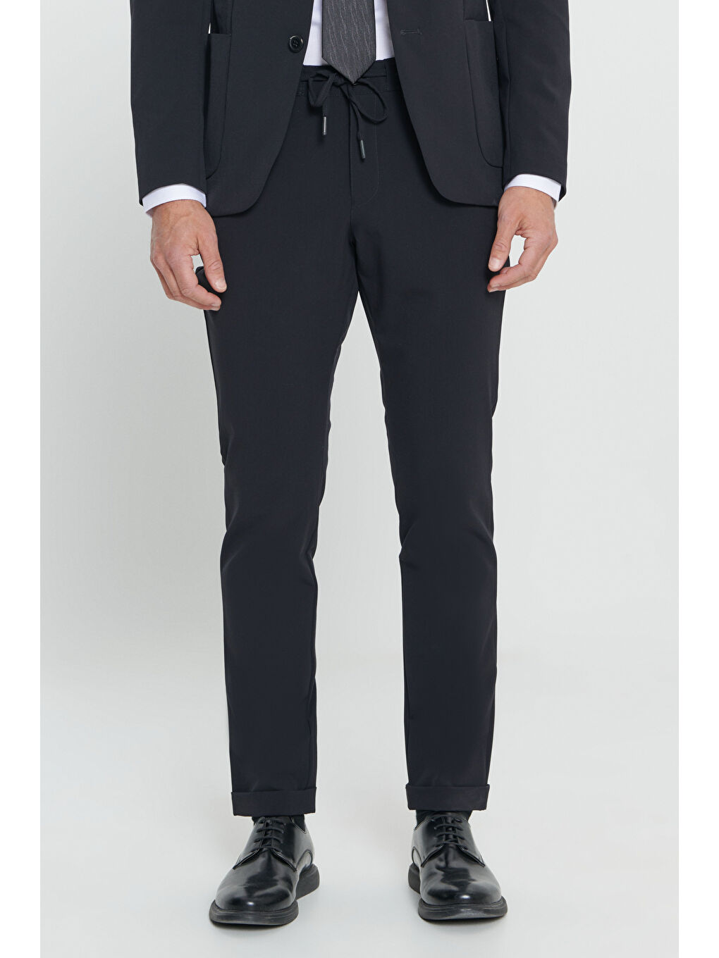 Erkek Koyu Lacivert Slim Fit Dar Kesim Mono Yaka Takım Elbise-4