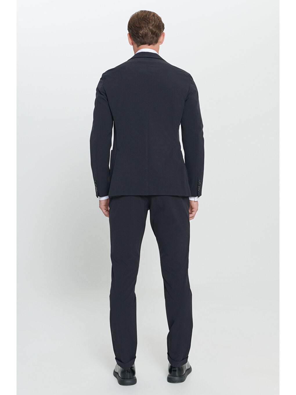 Erkek Koyu Lacivert Slim Fit Dar Kesim Mono Yaka Takım Elbise-5