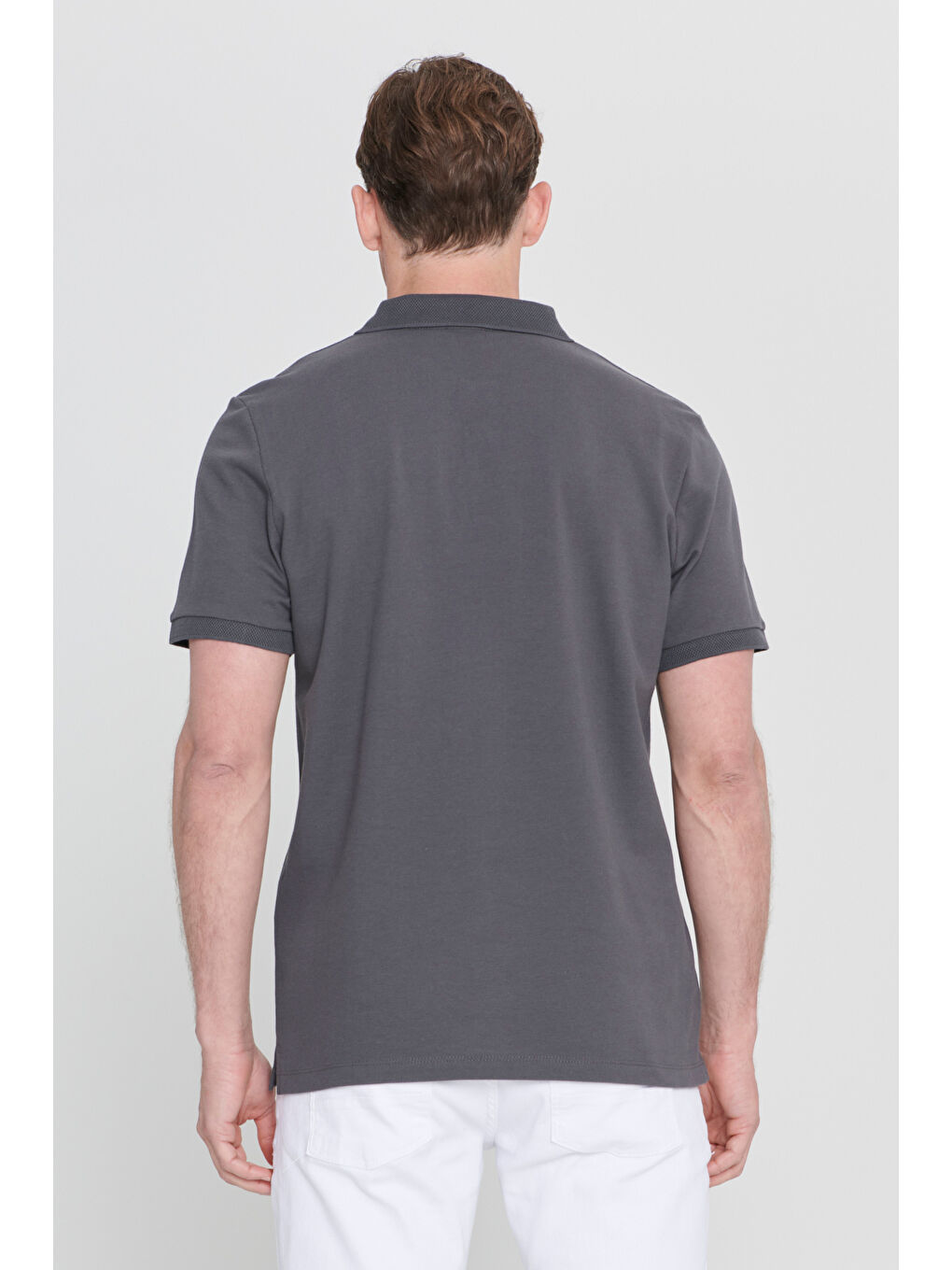Erkek Antrasit Slim Fit Dar Kesim Polo Yaka %100 Pamuk Kısa Kollu Tişört-4