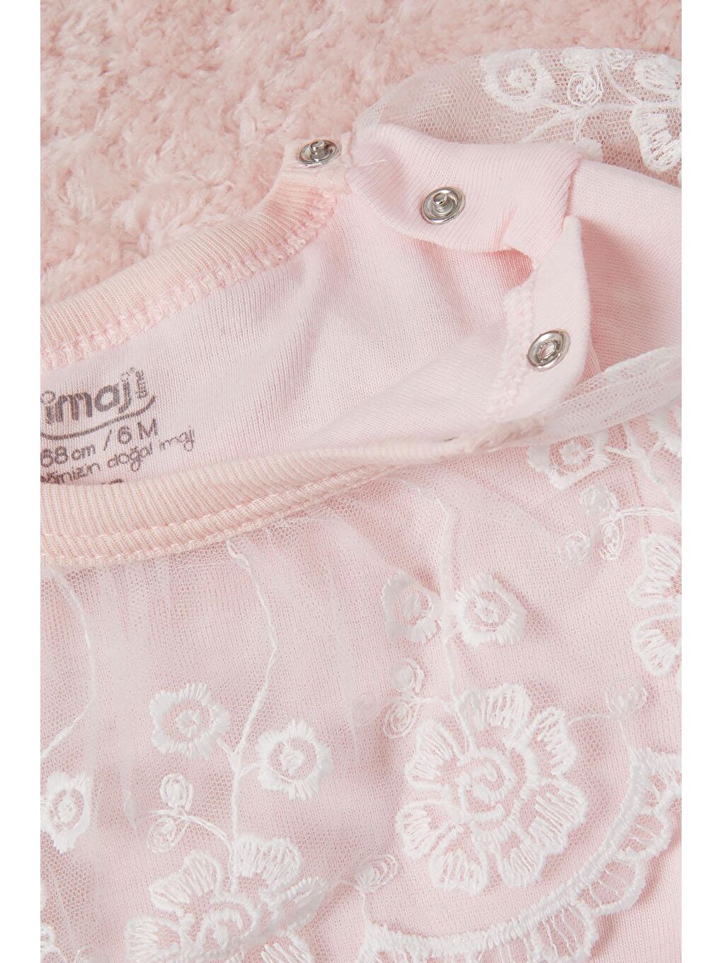 Pembe Kız Bebek Dantel Yakalı Uzun Kol Çıtçıtlı Badi 16839-3