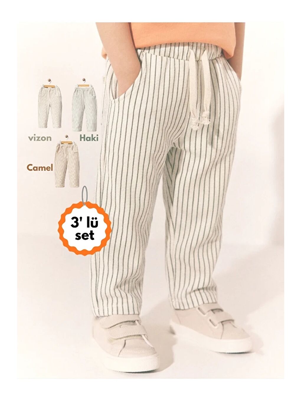 Karışık Çizgili Örme 3'lü Pantolon 3710-6