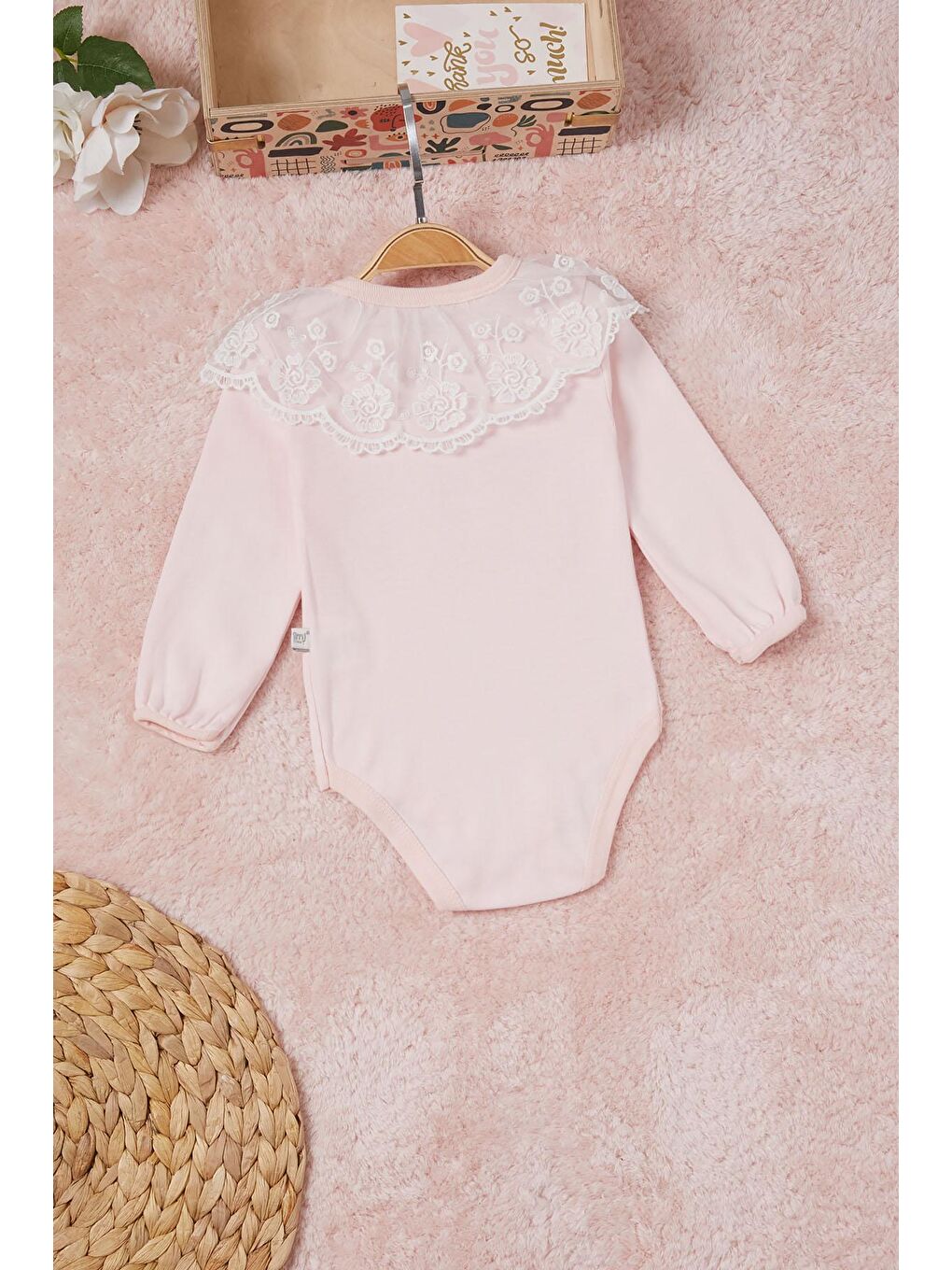Pembe Kız Bebek Dantel Yakalı Uzun Kol Çıtçıtlı Badi 16839-4