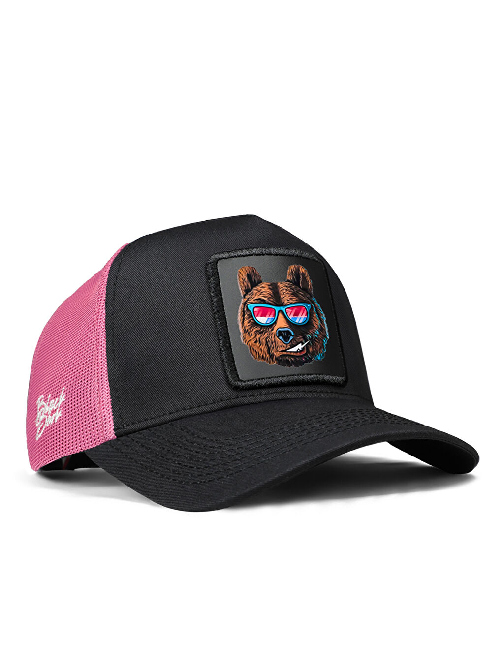 BlackBörk V1 Trucker Ayı - 3 Kod Logolu Unisex Siyah-Pembe Şapka (Cap)