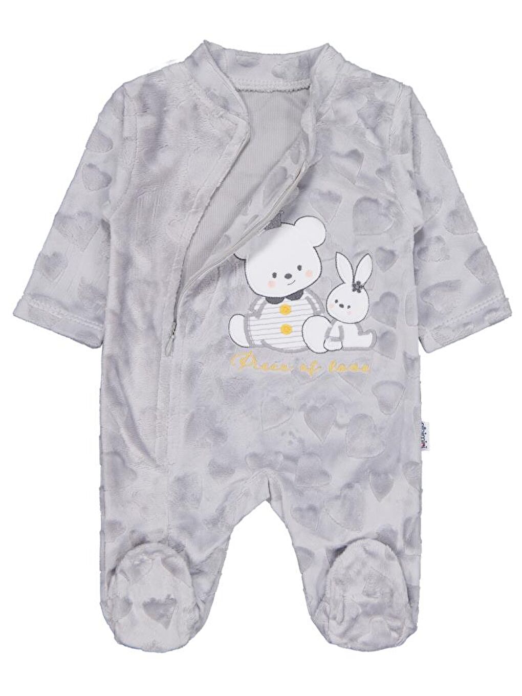Kız Ayı Tavşan Nakış Fermuarlı 1-6 Ay Tulum - Gri 6-9 Ay