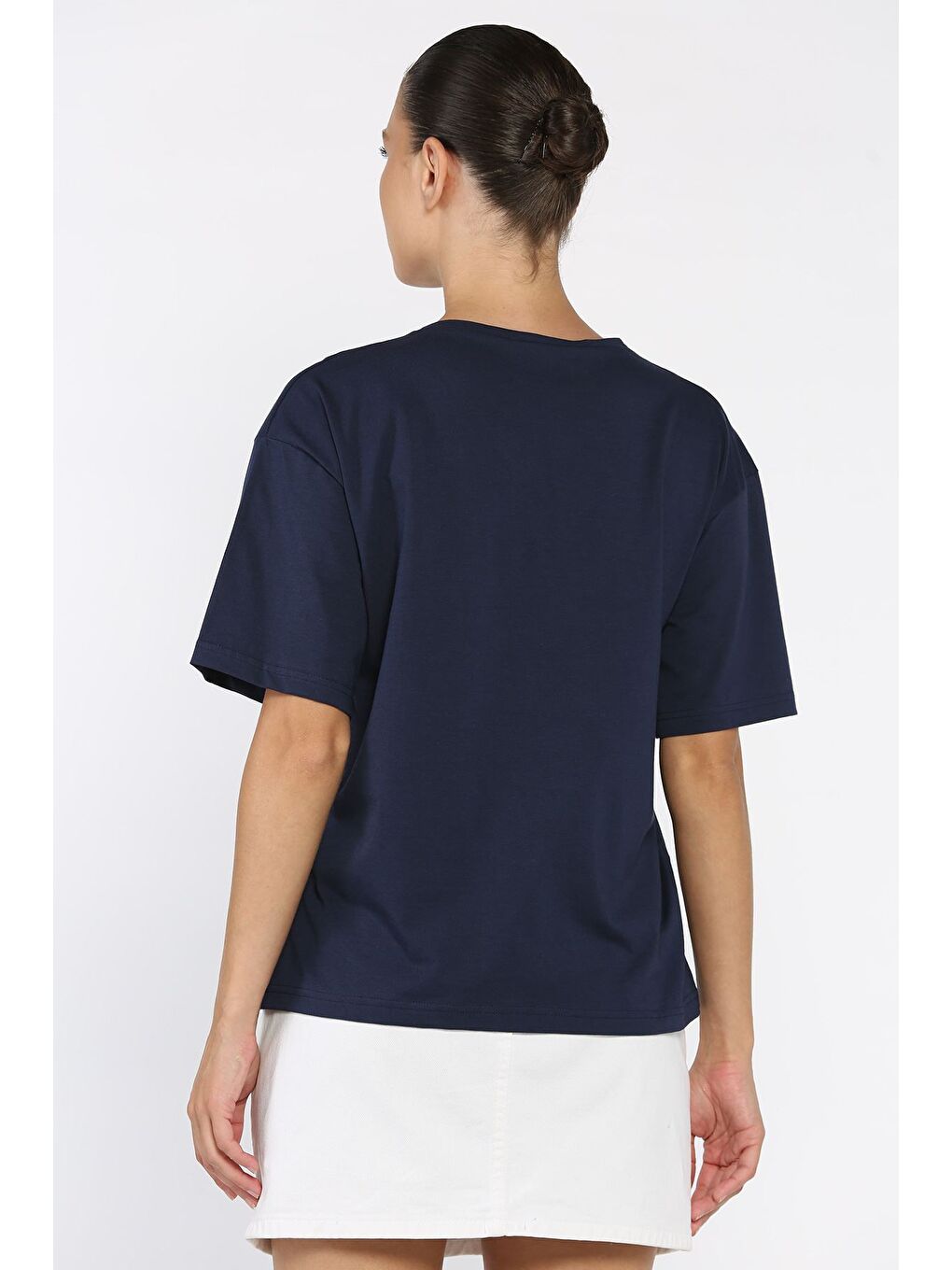 Lacivert V Yaka Basıc Tişört-2