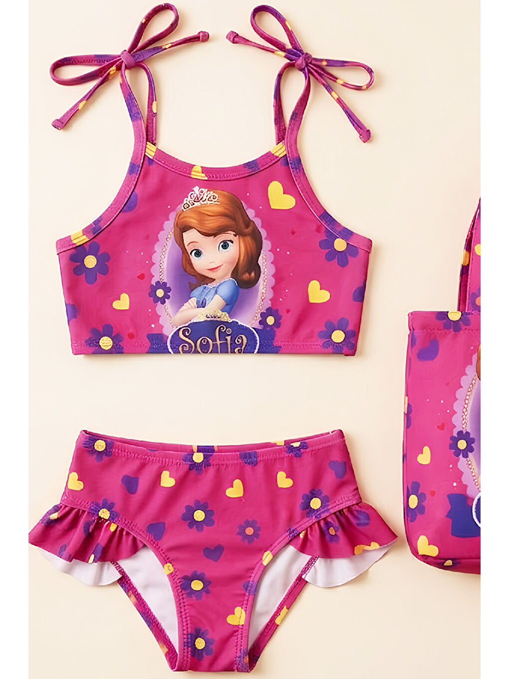 Pembe Kız Çocuk Çantalı 3'lü Mayo Takımı (Çanta+Mayo+Bikini) 3-10 Yaş 12648N-1