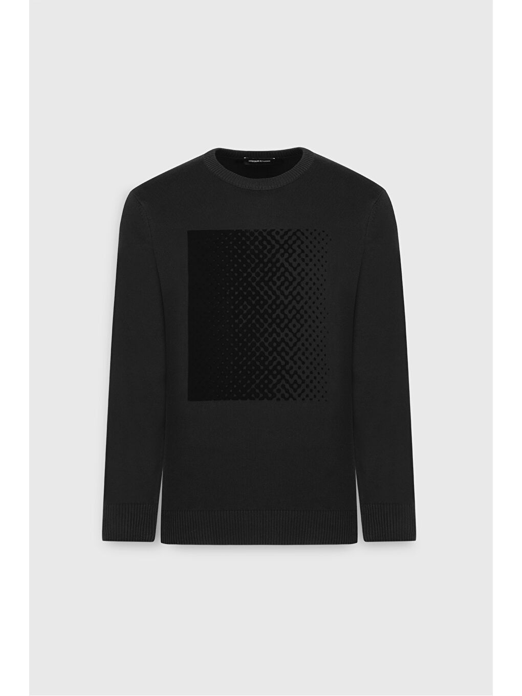 Erkek Siyah %100 Pamuk Standart Fit Normal Kesim Bisiklet Yaka Baskılı Triko Kazak-5