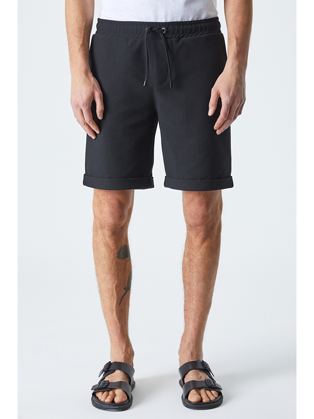 Ardıan Erkek Comfort Fit Cepli Kordonlu Lastikli Bel Siyah Şort & Bermuda-2