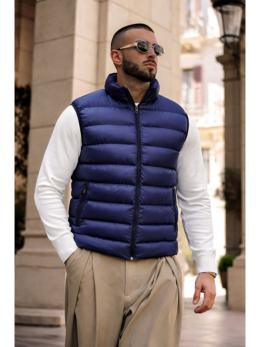 Erkek Kışlık Astarlı Basic Lacivert Şişme Yelek