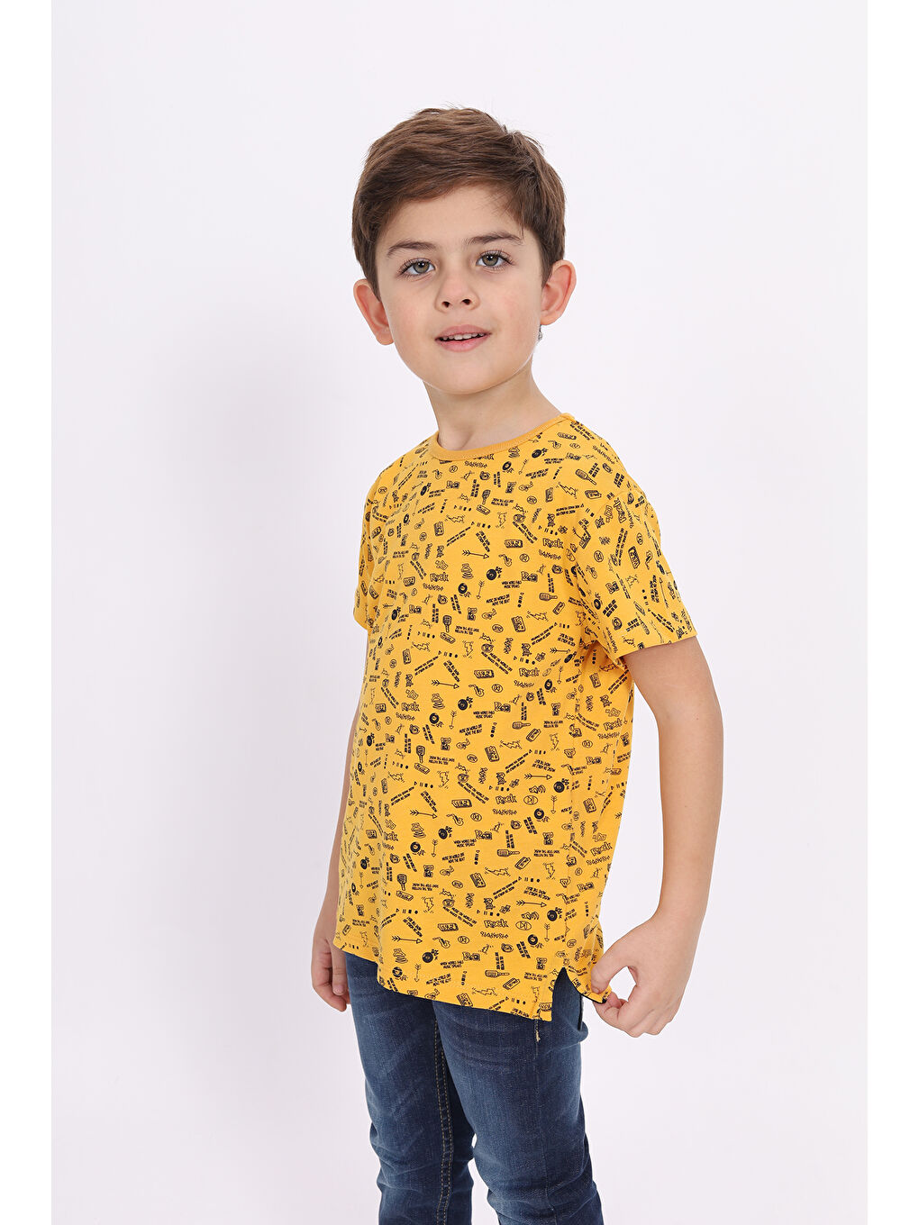 Sarı Erkek Çocuk Komple Baskılı Tişört-2