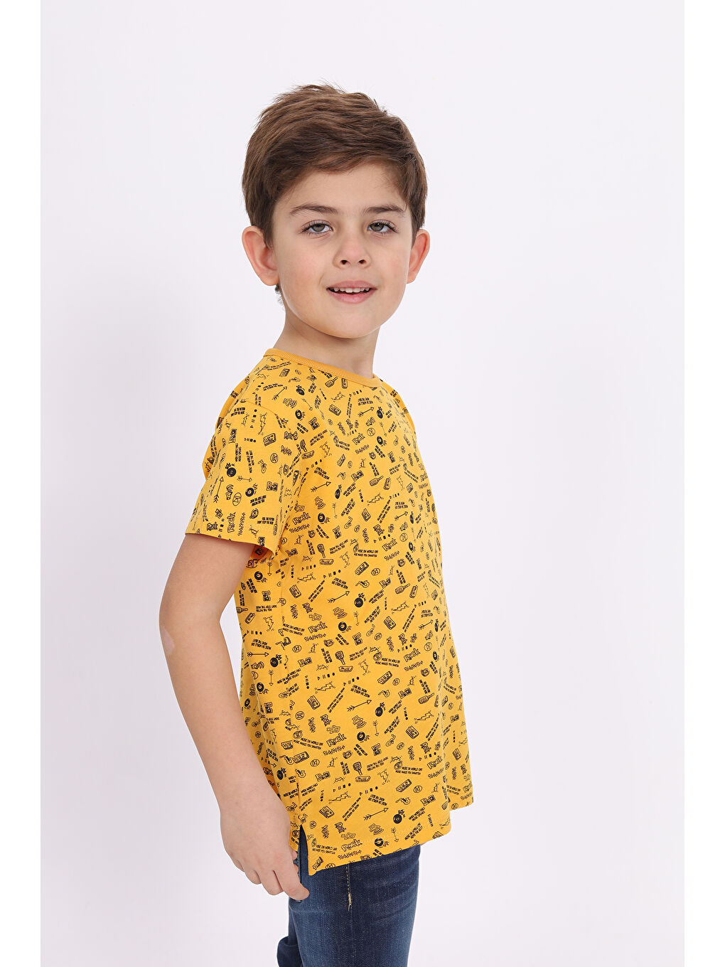Sarı Erkek Çocuk Komple Baskılı Tişört-3