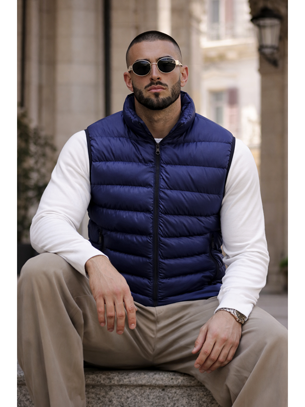 Erkek Kışlık Astarlı Basic Lacivert Şişme Yelek-3