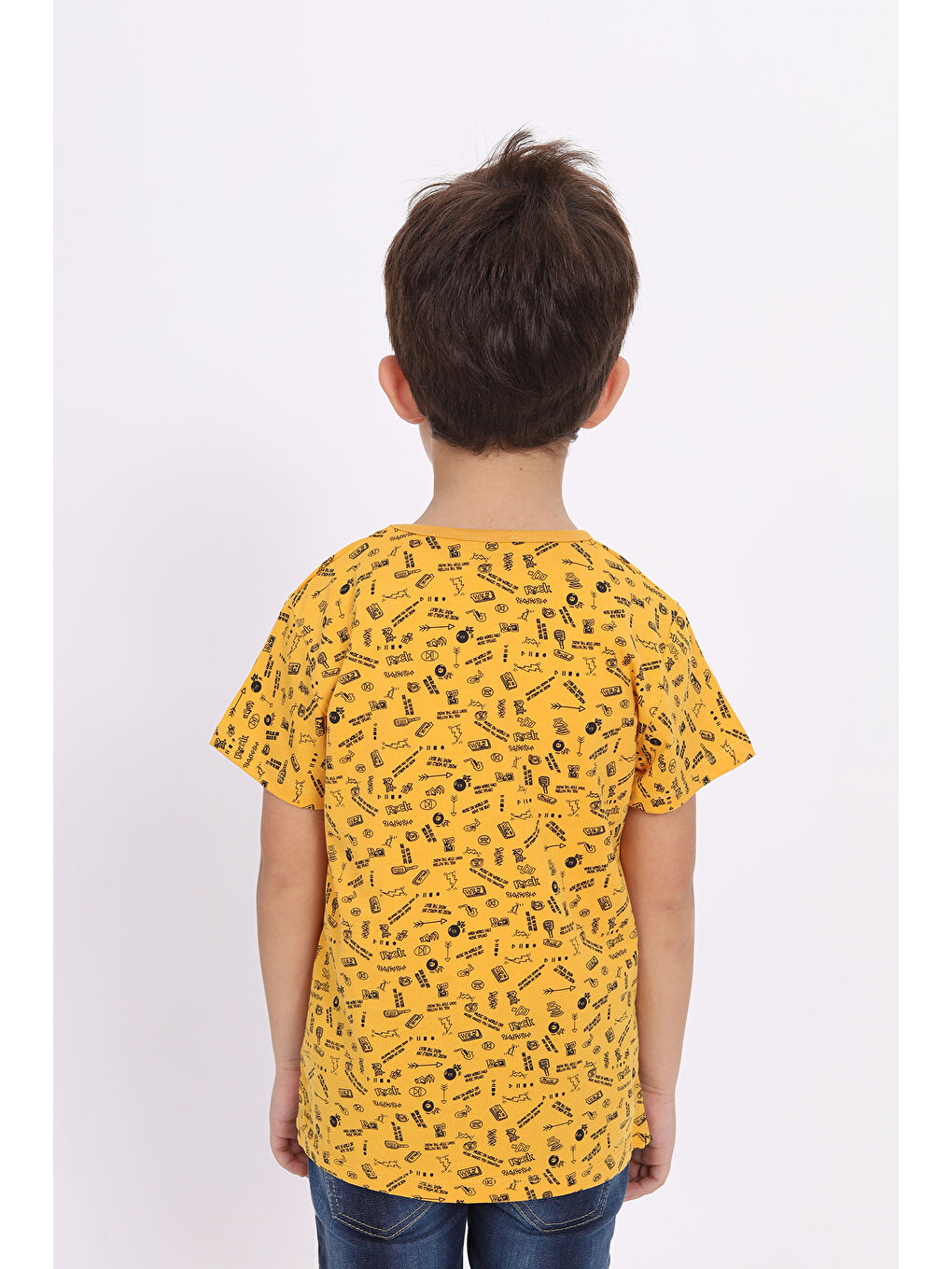 Sarı Erkek Çocuk Komple Baskılı Tişört-4