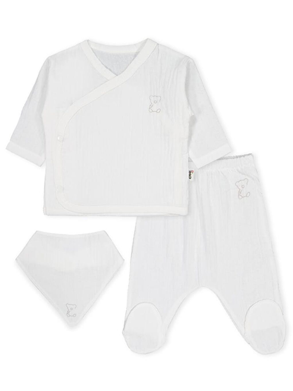 Baby Ayıcık Baskılı Zıbın Takımları - Ekru 0-1 Ay