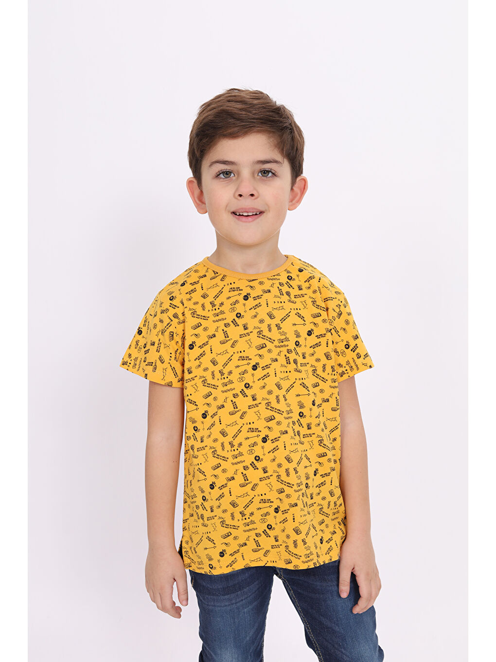Sarı Erkek Çocuk Komple Baskılı Tişört-5