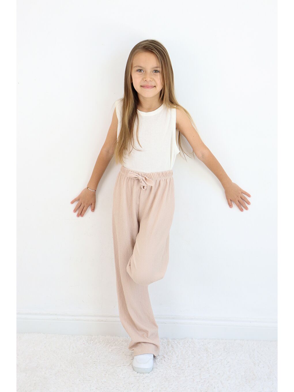 Gri Kız Çocuk Bürümcük Kumaş Bol Paça Rahat Model Tek Alt (3'lü Paket)-1