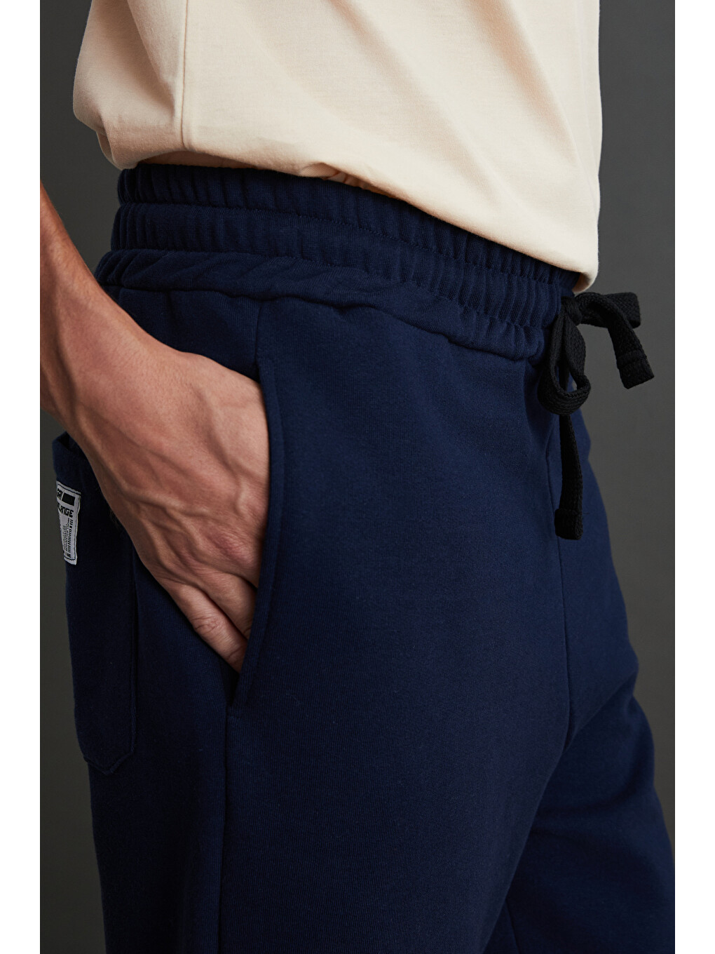 Internal Erkek Organik Pamuklu İçi Polarlı Paçası Stoperli Cepli Jogger Lacivert Eşofman Altı-2