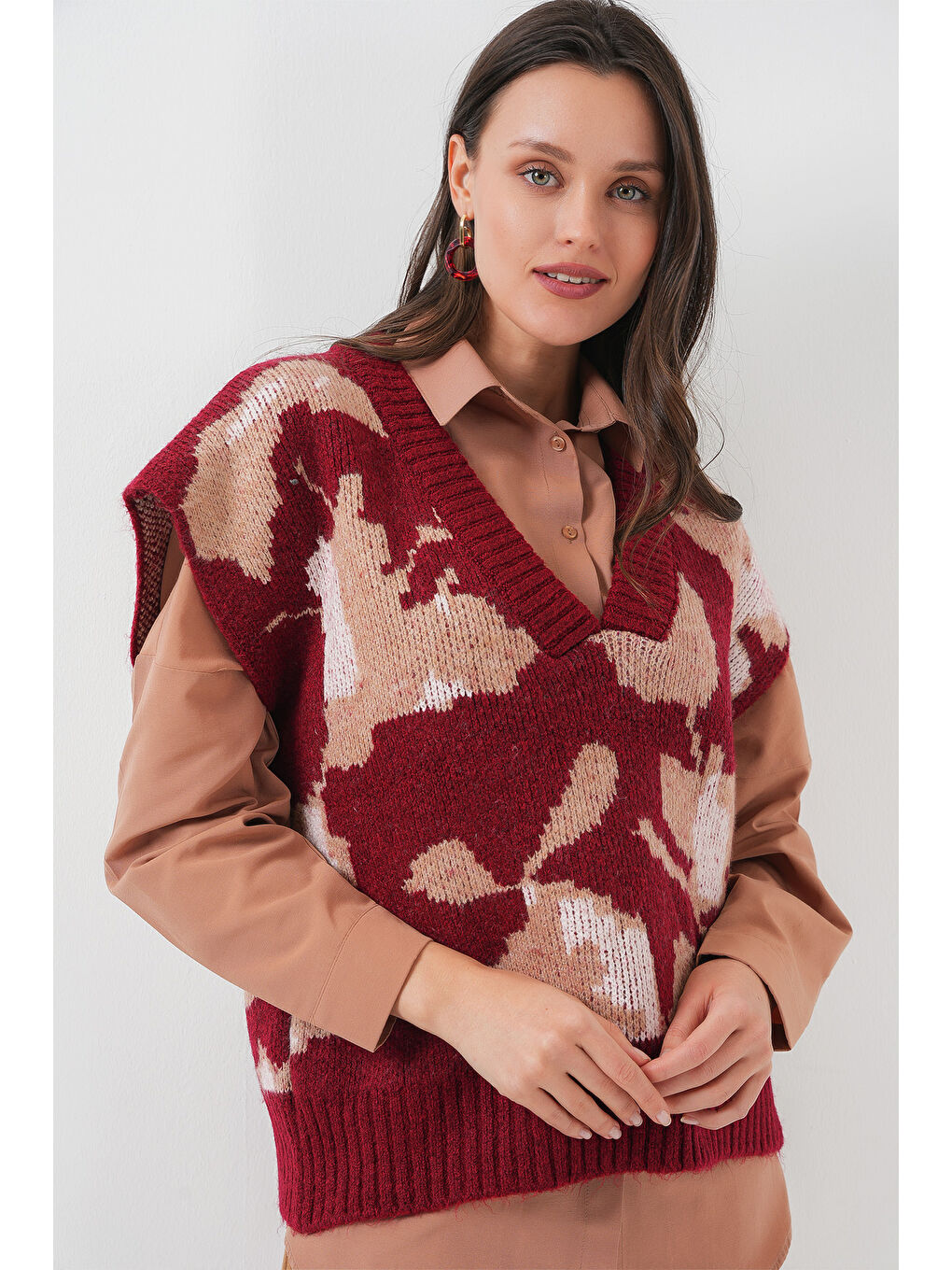 Bigdart 15923 Kadın Oversize Triko Süveter - Bordo