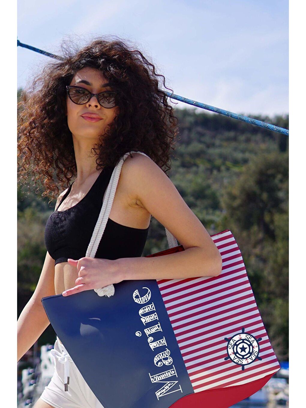 Beyaz Dijital Baskılı Plaj Çantası C15028 Çok Renkli